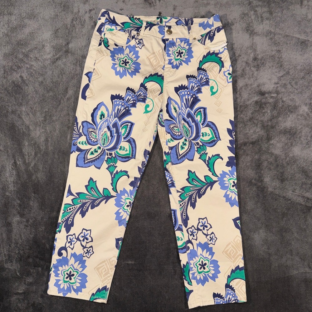 Chicos So Lifting Crop Pants Blue Green Floral Paisley Print Size 0.5 Small‎